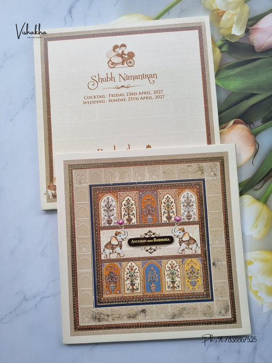 Acrylic Hathi Flower Hindu Muslim Christian Sikh Jain invitation Cards CR-459 – image 1