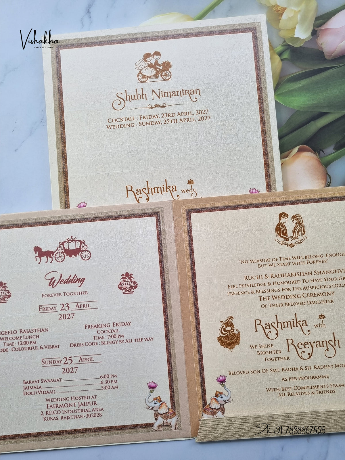 Acrylic Hathi Flower Hindu Muslim Christian Sikh Jain invitation Cards CR-459 – image 3