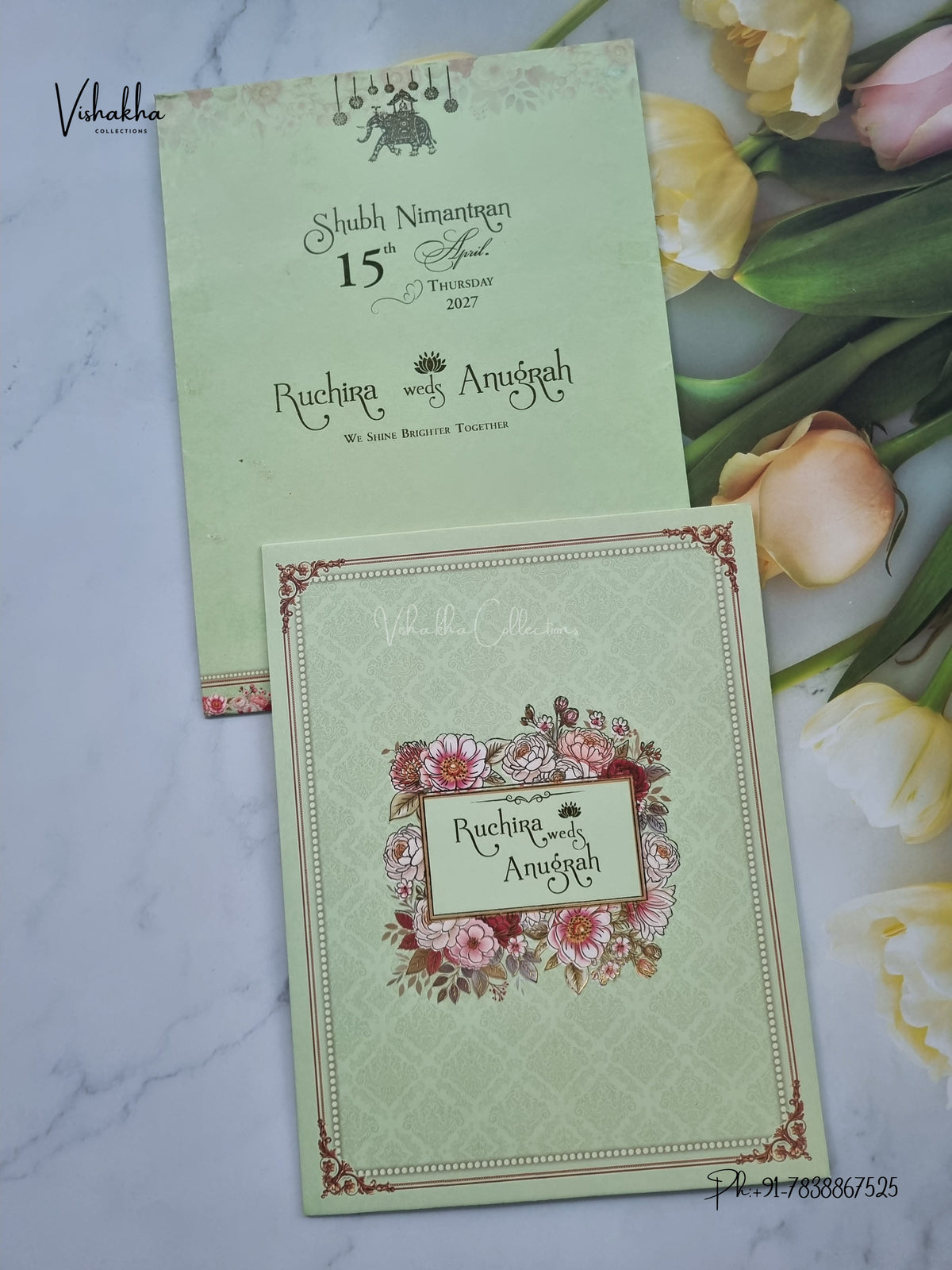 Flower Hindu Muslim Christian Sikh Jain invitation Cards CR-460 – image 1