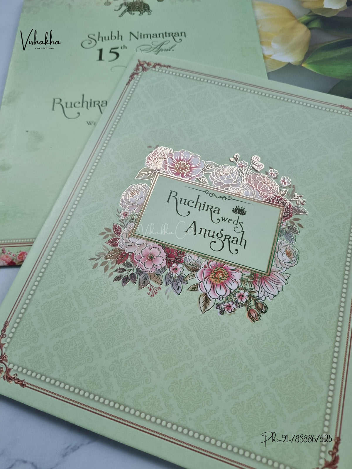 Flower Hindu Muslim Christian Sikh Jain invitation Cards CR-460 – image 2