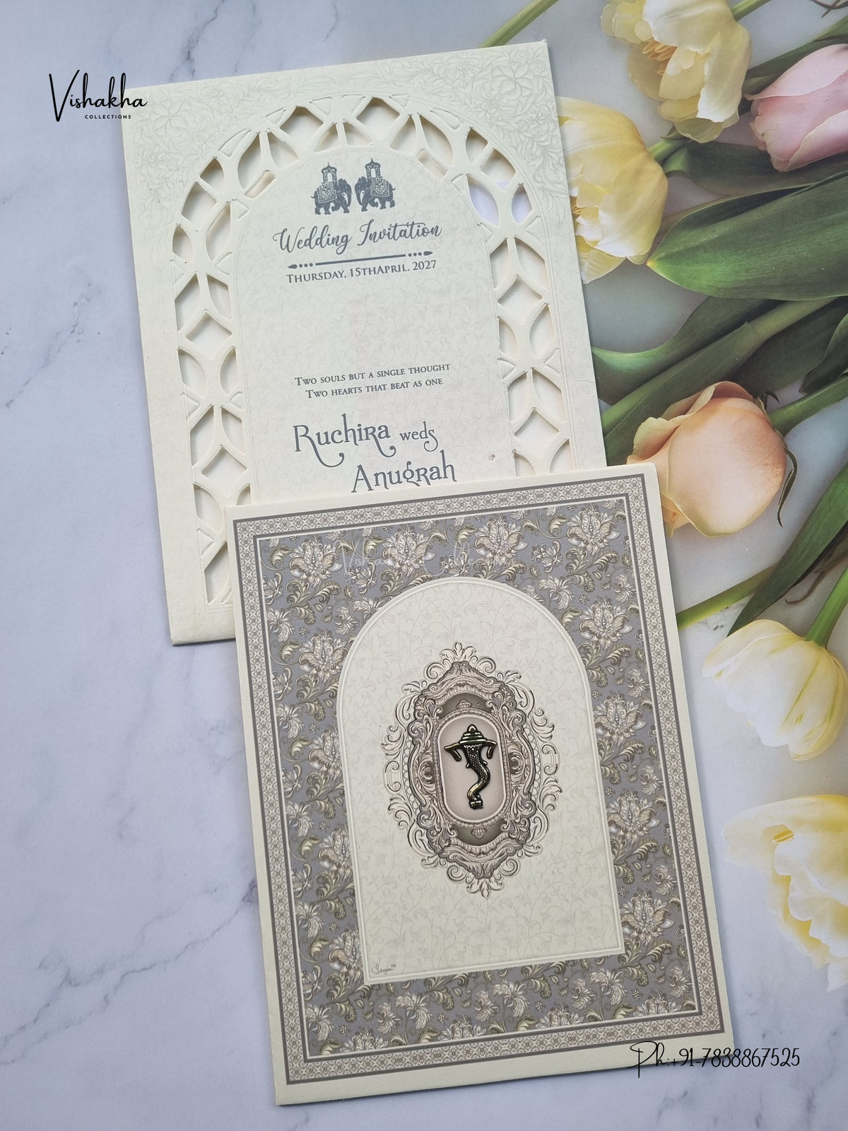 Ganesh Ji Flower Hindu Jain invitation Cards CR-463-1 – image 1