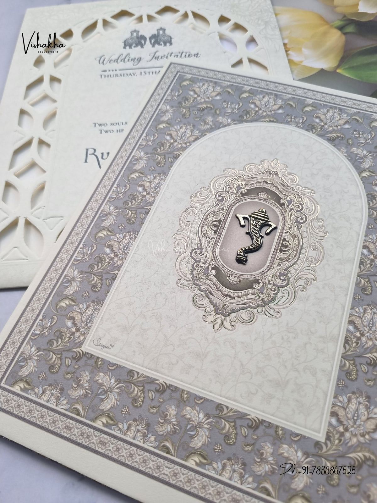 Ganesh Ji Flower Hindu Jain invitation Cards CR-463-1 – image 2