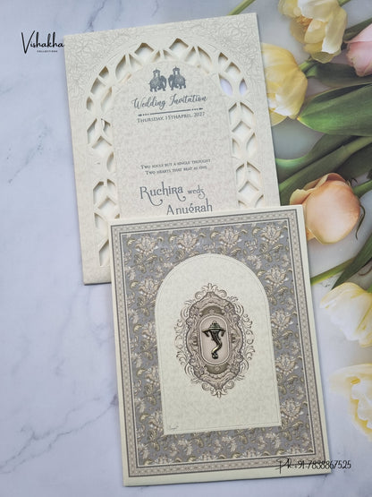 Ganesh Ji Flower Hindu Jain invitation Cards CR-463 – image 1