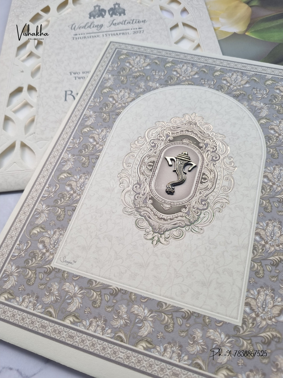 Ganesh Ji Flower Hindu Jain invitation Cards CR-463 – image 2