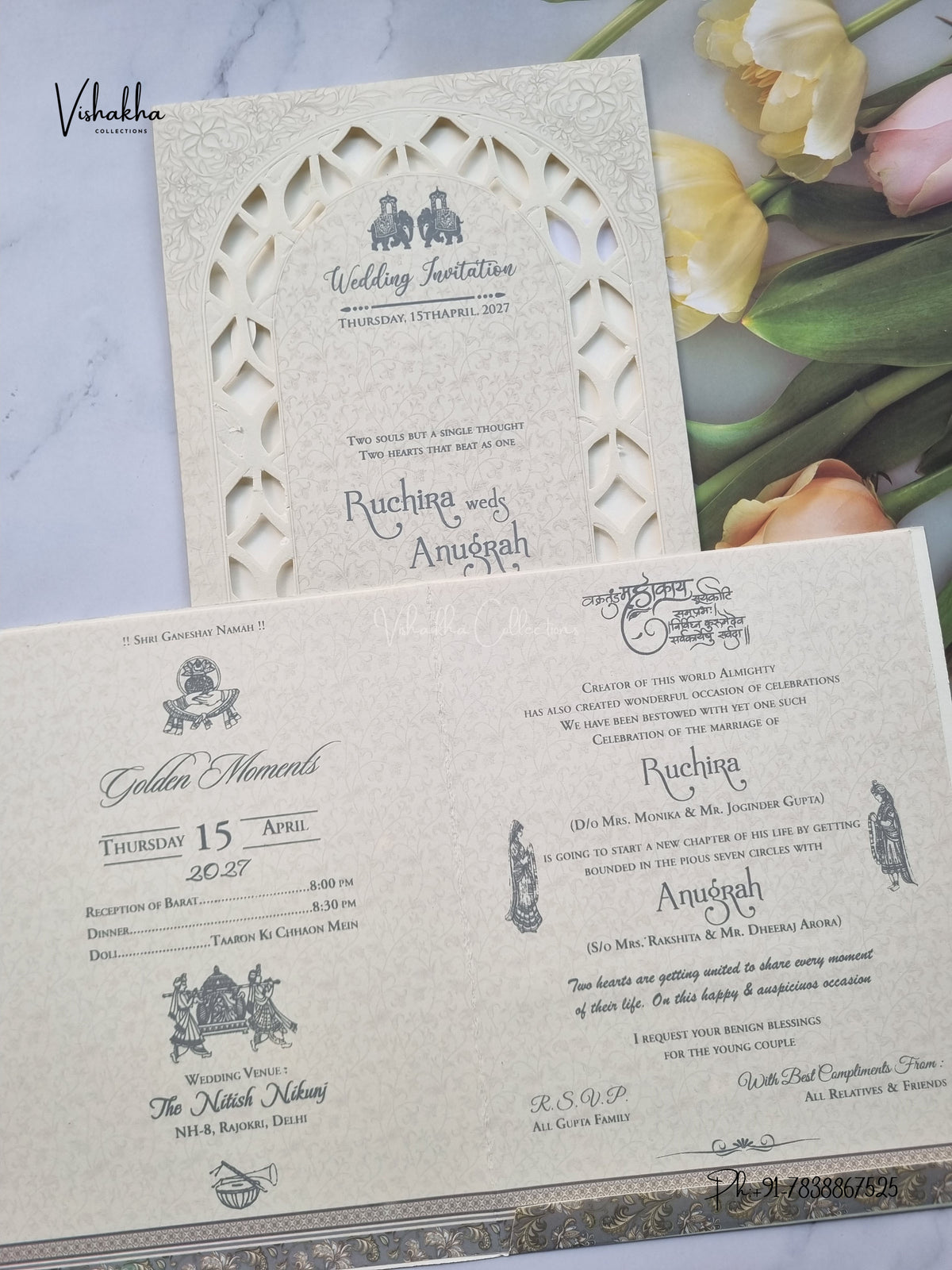 Ganesh Ji Flower Hindu Jain invitation Cards CR-463 – image 3