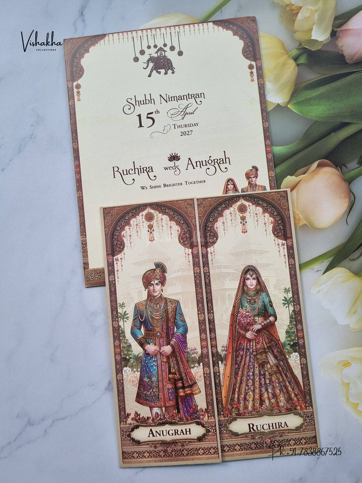 Double Door Dulah Dulhan Raj Mahal Hindu Sikh Jain invitation Cards CR-464 – image 1