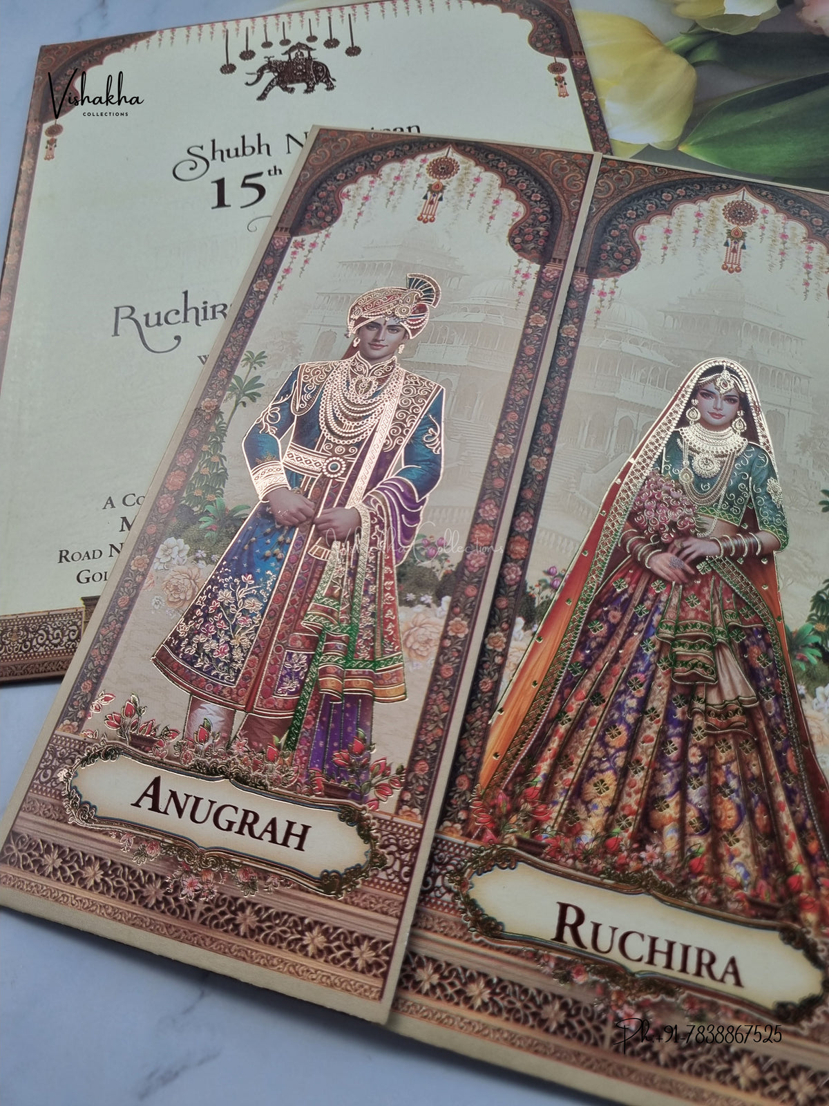 Double Door Dulah Dulhan Raj Mahal Hindu Sikh Jain invitation Cards CR-464 – image 2