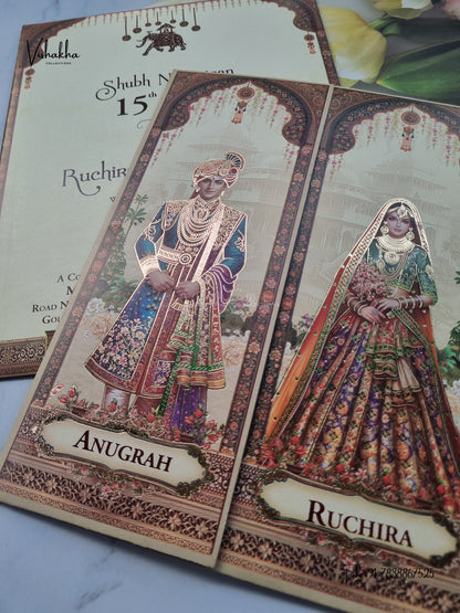 Double Door Dulah Dulhan Raj Mahal Hindu Sikh Jain invitation Cards CR-464 – image 2