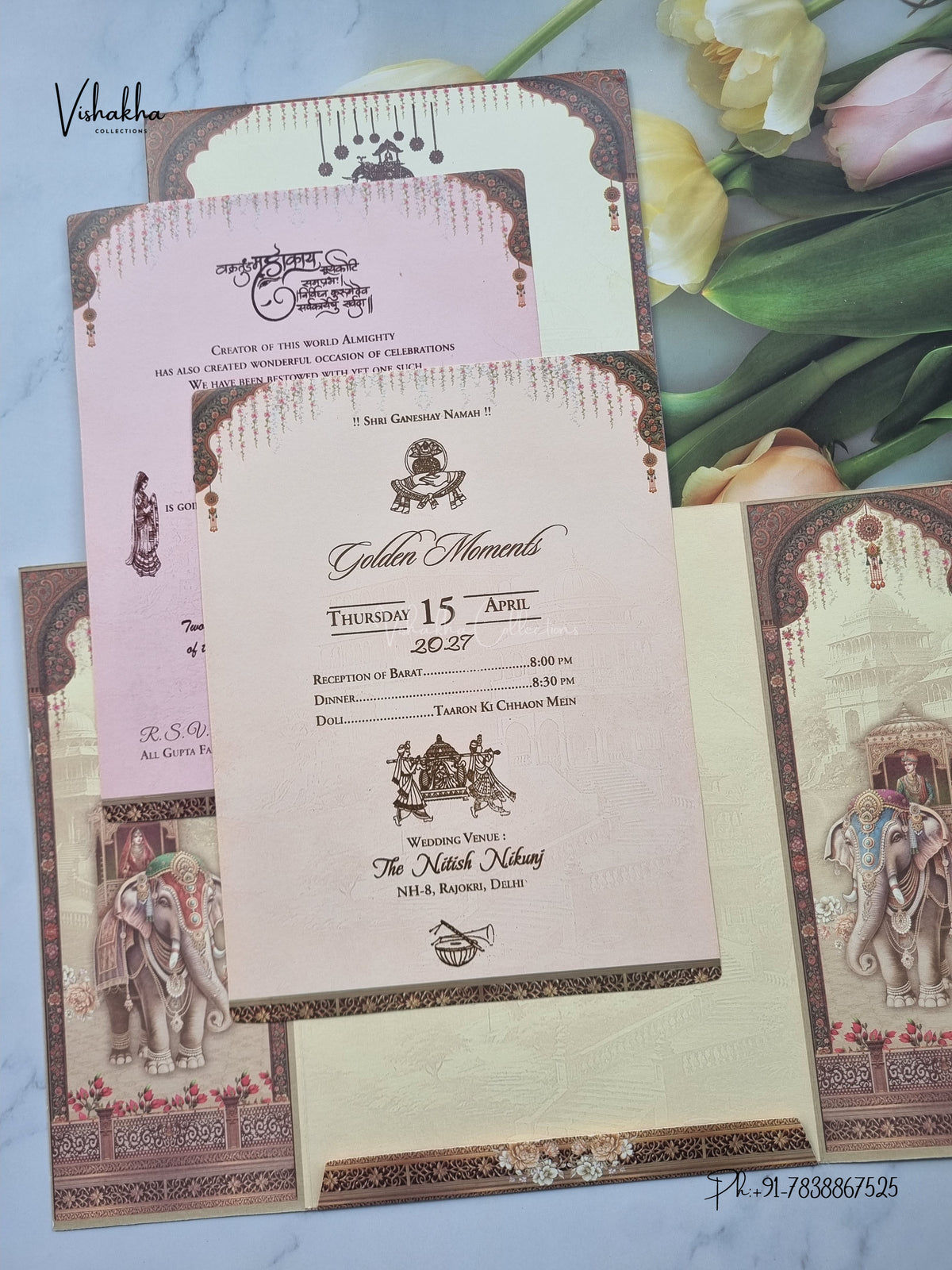 Double Door Dulah Dulhan Raj Mahal Hindu Sikh Jain invitation Cards CR-464 – image 3