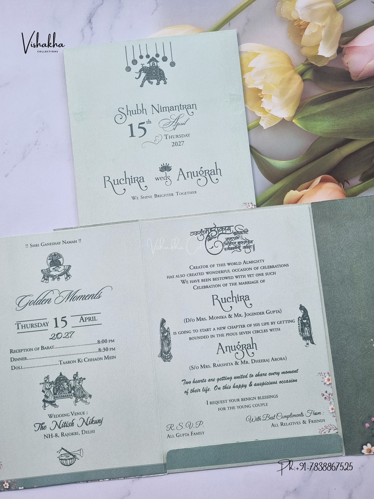 Ganesh Ji Flower Hindu Jain invitation Cards CR-467 – image 3