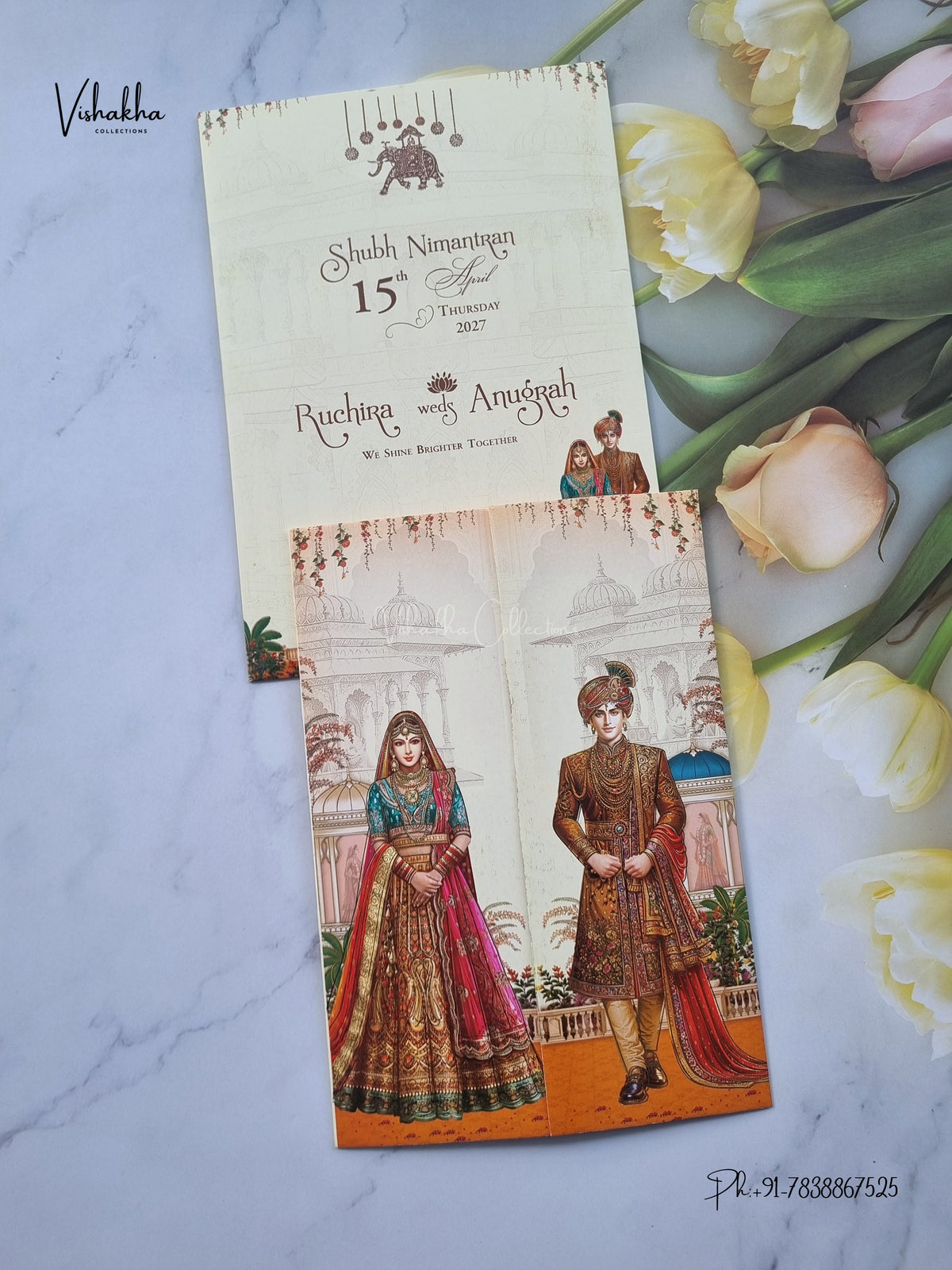 Double Door Dulah Dulhan Raj Mahal Hindu Sikh Jain invitation Cards CR-468 – image 1