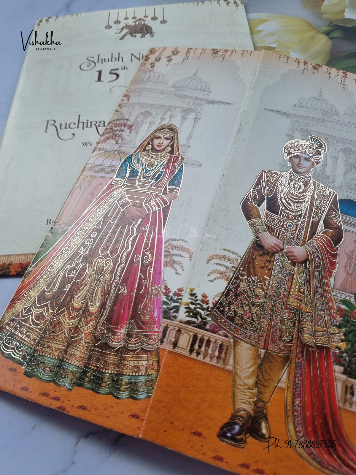 Double Door Dulah Dulhan Raj Mahal Hindu Sikh Jain invitation Cards CR-468 – image 2