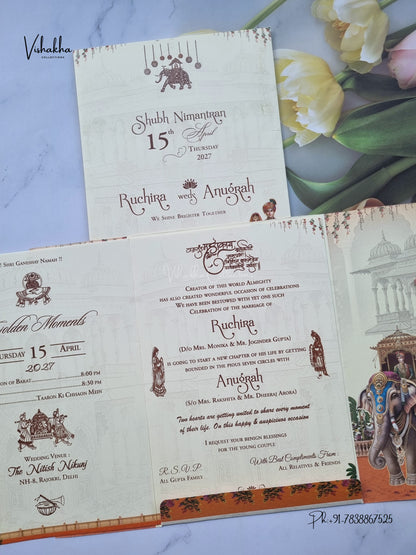 Double Door Dulah Dulhan Raj Mahal Hindu Sikh Jain invitation Cards CR-468 – image 3