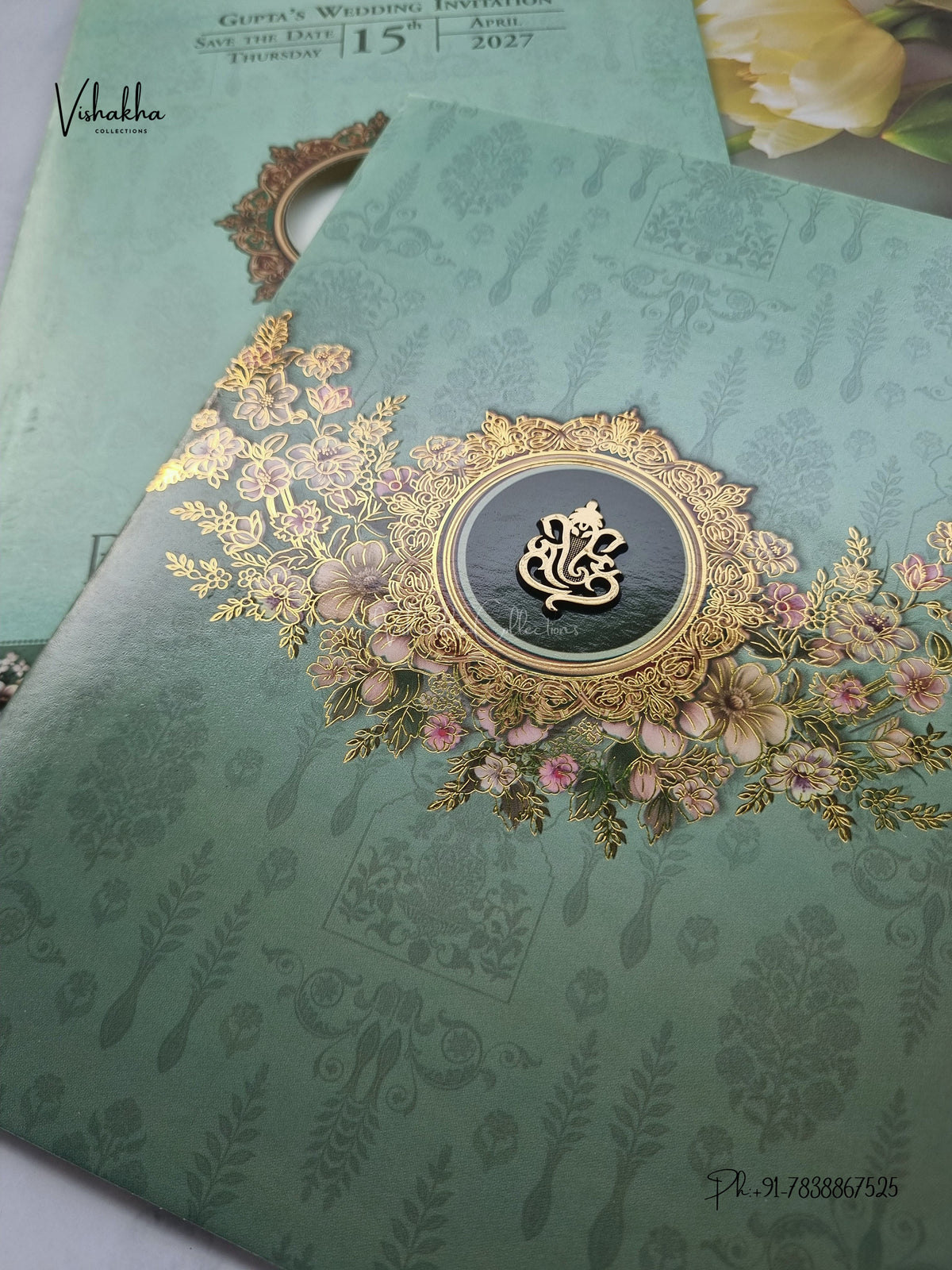 Ganesh Ji Flower Hindu Jain invitation Cards CR-469 – image 2