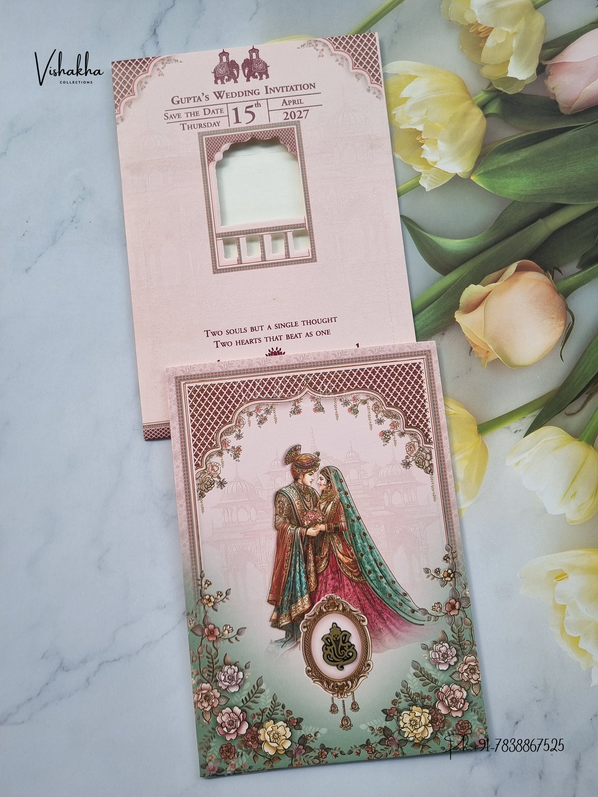 Ganesh Ji Dulah Dulhan Rose Hindu Jain invitation Cards CR-470 – image 1