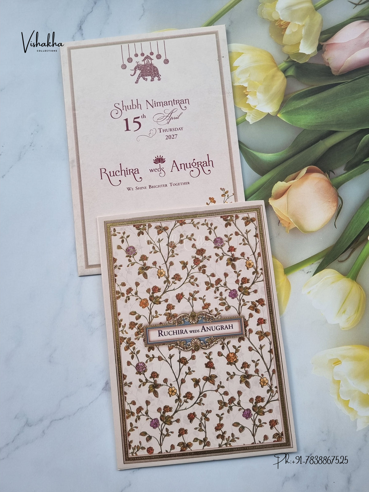 Flower Hindu Muslim Christian Sikh Jain invitation Cards CR-471 – image 1