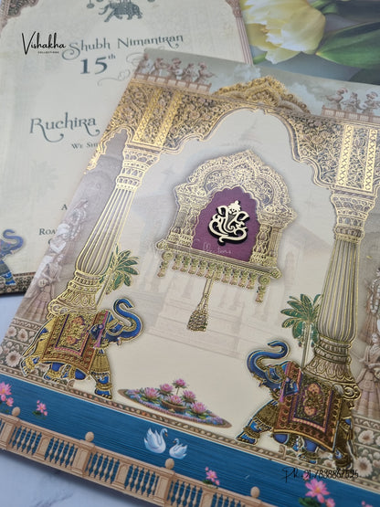 Ganesh Ji Hathi Jharokha Hindu Jain invitation Cards CR-472 – image 2