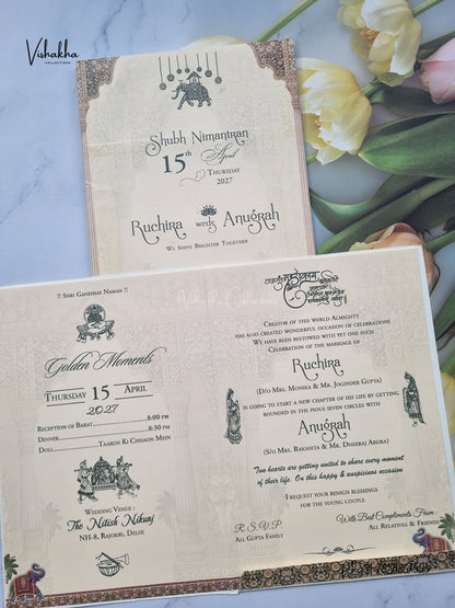 Ganesh Ji Hathi Jharokha Hindu Jain invitation Cards CR-472 – image 3