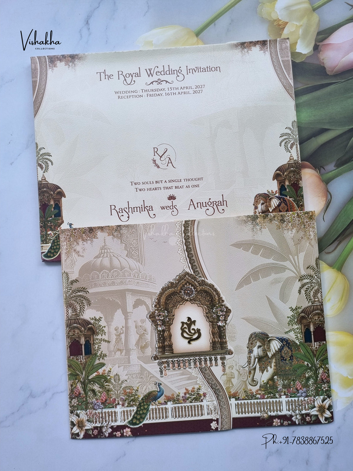 Ganesh Ji Jharokha Raj Mahal Hindu Jain invitation Cards CR-473-1 – image 1