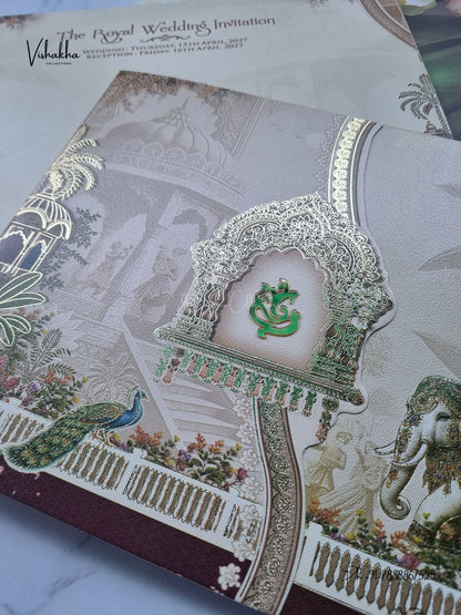 Ganesh Ji Jharokha Raj Mahal Hindu Jain invitation Cards CR-473-1 – image 2
