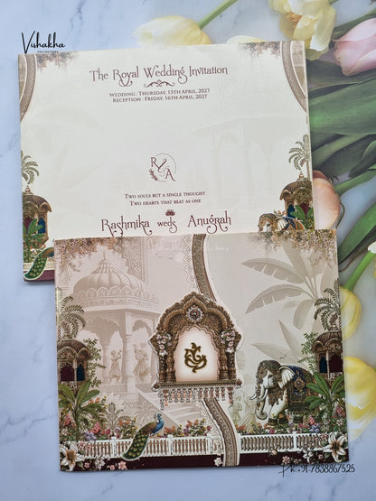 Ganesh Ji Jharokha Hathi Hindu Jain invitation Cards CR-473 – image 1