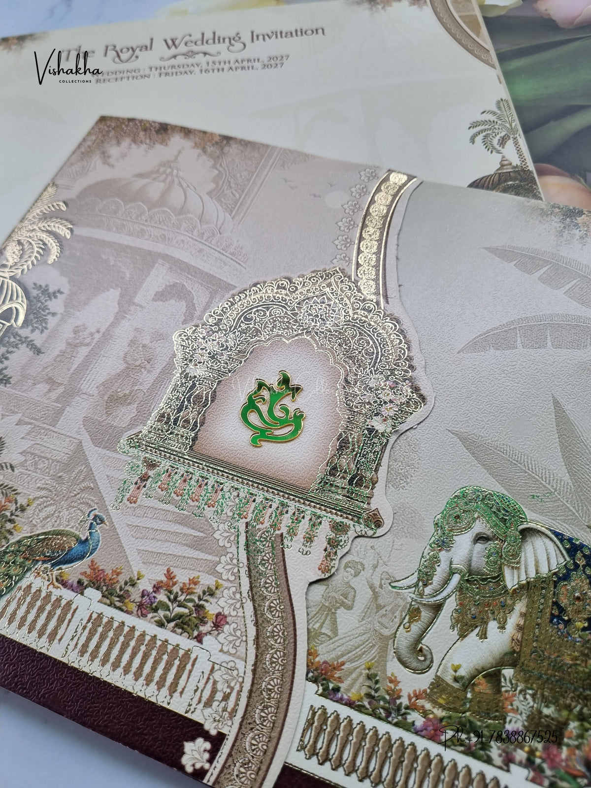 Ganesh Ji Jharokha Hathi Hindu Jain invitation Cards CR-473 – image 2