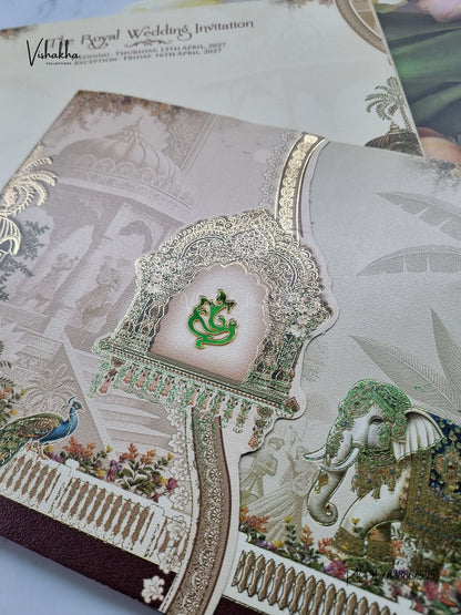 Ganesh Ji Jharokha Hathi Hindu Jain invitation Cards CR-473 – image 2