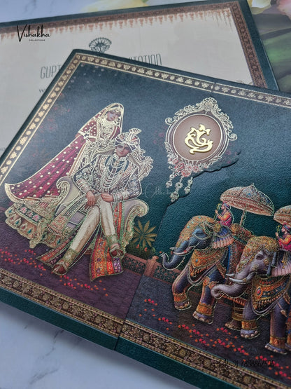 Double Door Ganesh Ji Dulah Dulhan Hathi Hindu Jain invitation Cards CR-474 – image 2