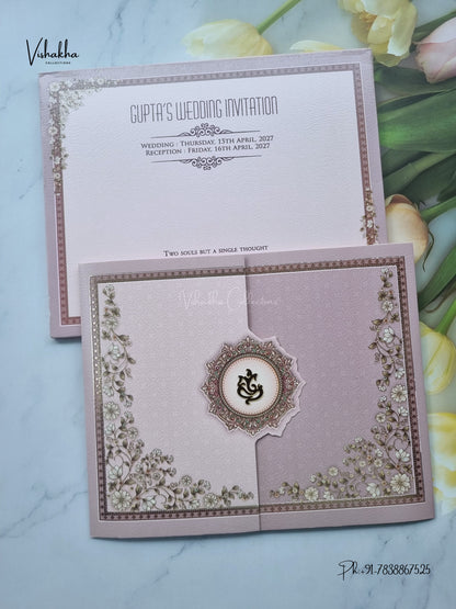 Acrylic Double Door Ganesh Ji Flower Hindu Jain invitation Cards CR-476 – image 1