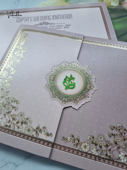 Acrylic Double Door Ganesh Ji Flower Hindu Jain invitation Cards CR-476 – image 2