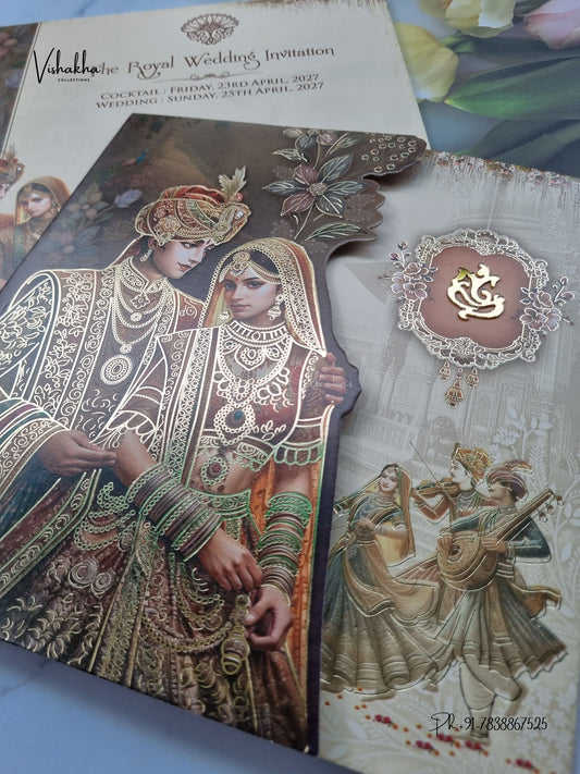 Acrylic Double Door Ganesh Ji Dulah Dulhan Hathi Hindu Jain invitation Cards CR-478 – image 2