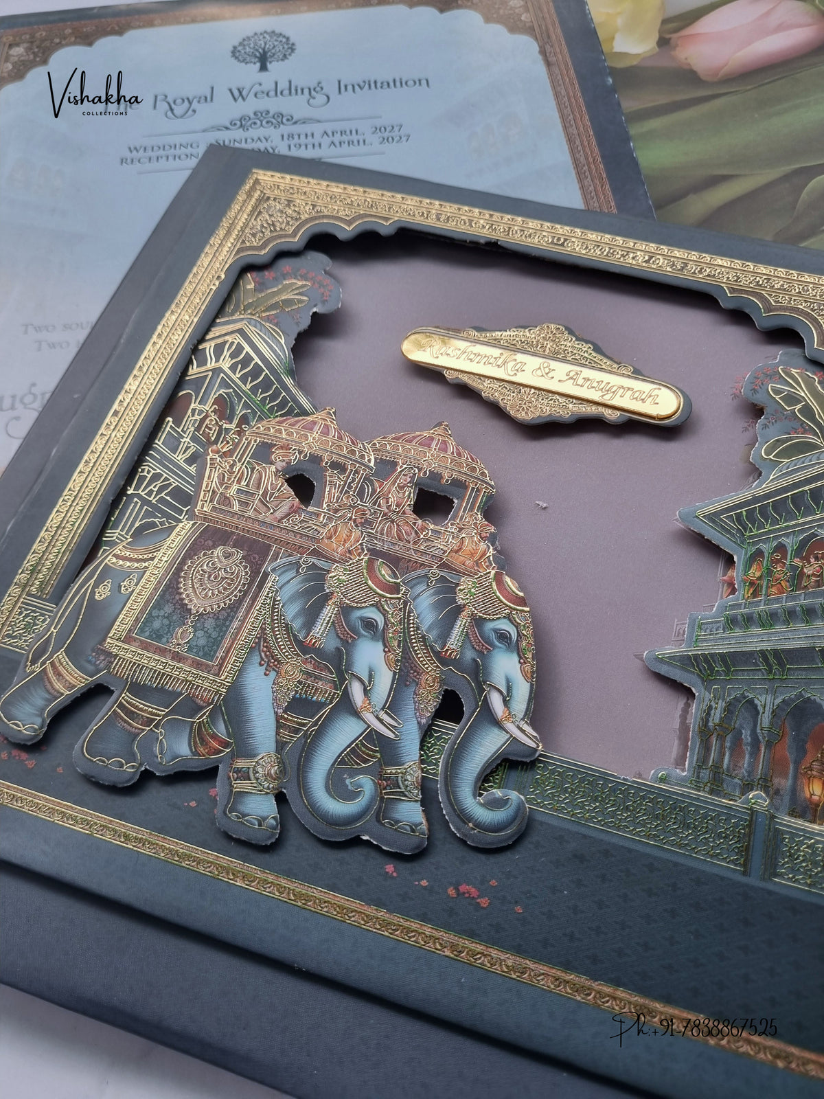 Semi Box Laser Cut Hathi Raj Mahal 3D Pop Up Hindu Muslim Christian Sikh Jain invitation Cards CR-480 – image 2