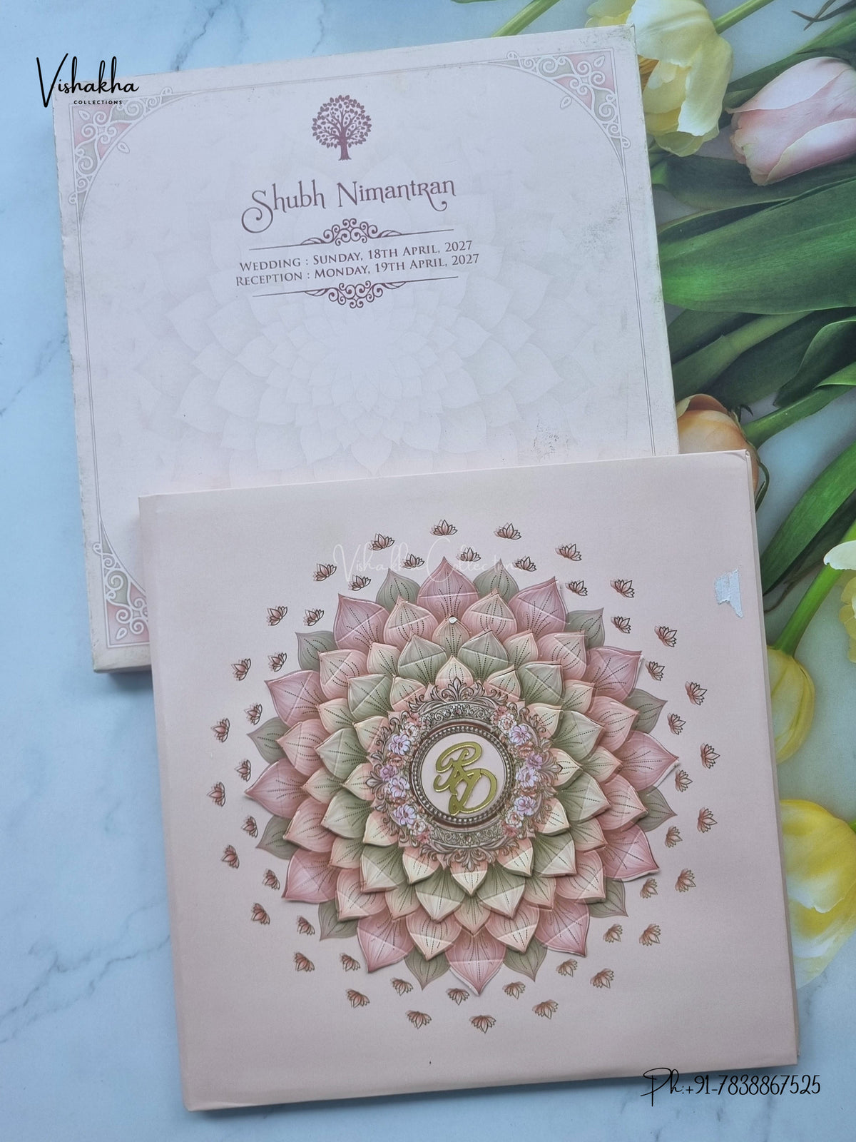 Semi Box Acrylic Lotus Hindu Muslim Christian Sikh Jain invitation Cards CR-482 – image 1