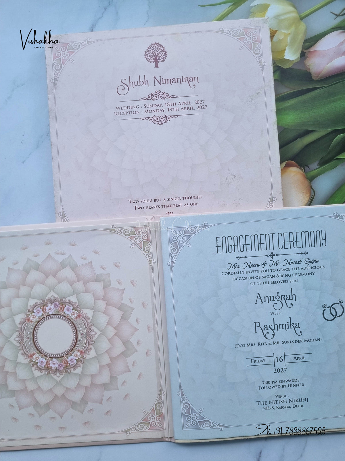 Semi Box Acrylic Lotus Hindu Muslim Christian Sikh Jain invitation Cards CR-482 – image 3