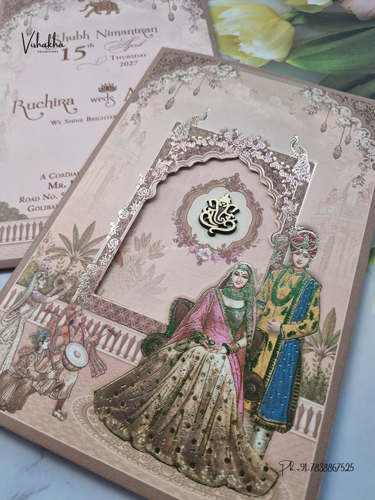 Ganesh Ji Dulah Dulhan Peacock Hindu Jain invitation Cards CR-485 – image 2