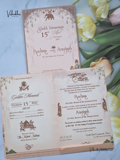 Ganesh Ji Dulah Dulhan Peacock Hindu Jain invitation Cards CR-485 – image 3