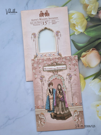 Dulah Dulhan Hathi Jharokha Hindu Sikh Jain invitation Cards CR-486 – image 1