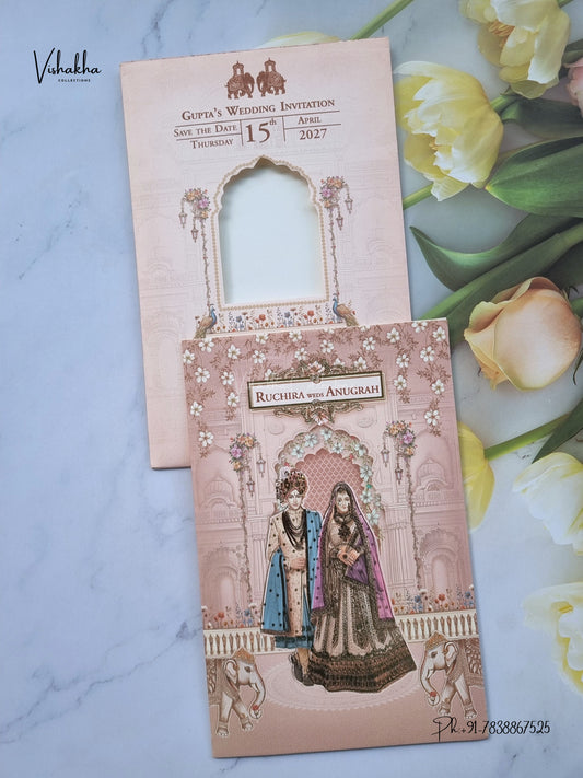Dulah Dulhan Hathi Jharokha Hindu Sikh Jain invitation Cards CR-486 – image 1