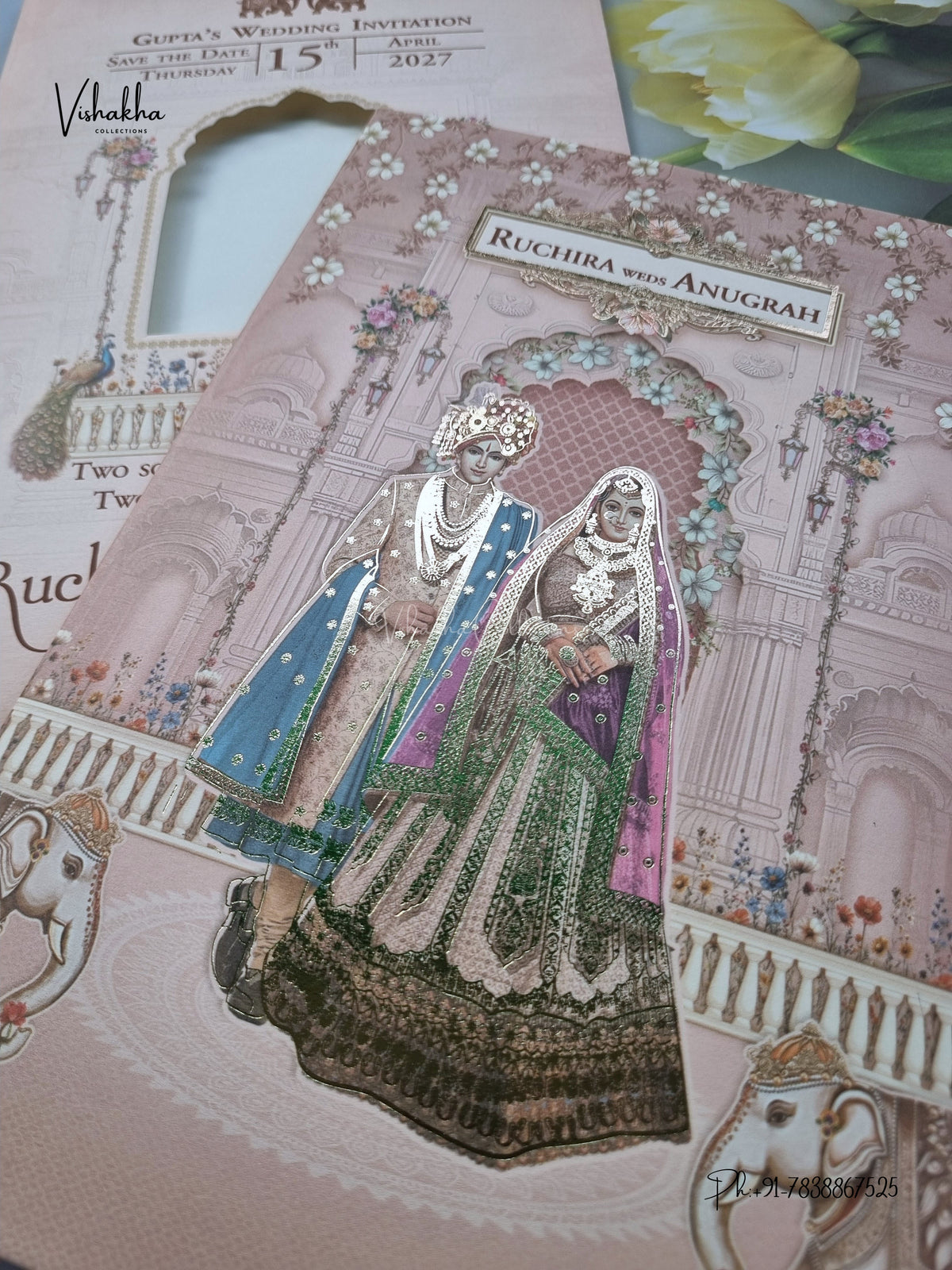 Dulah Dulhan Hathi Jharokha Hindu Sikh Jain invitation Cards CR-486 – image 2