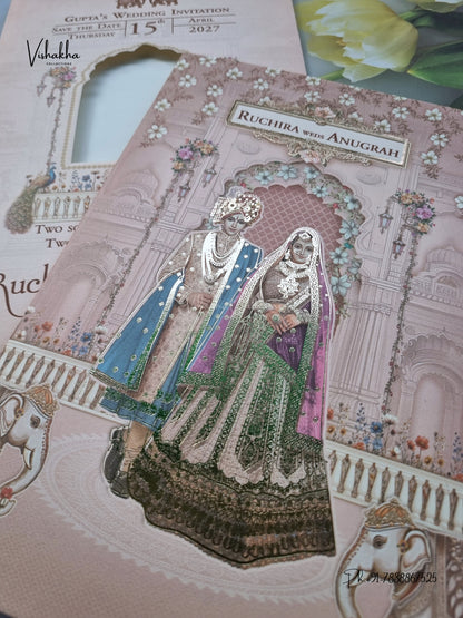 Dulah Dulhan Hathi Jharokha Hindu Sikh Jain invitation Cards CR-486 – image 2