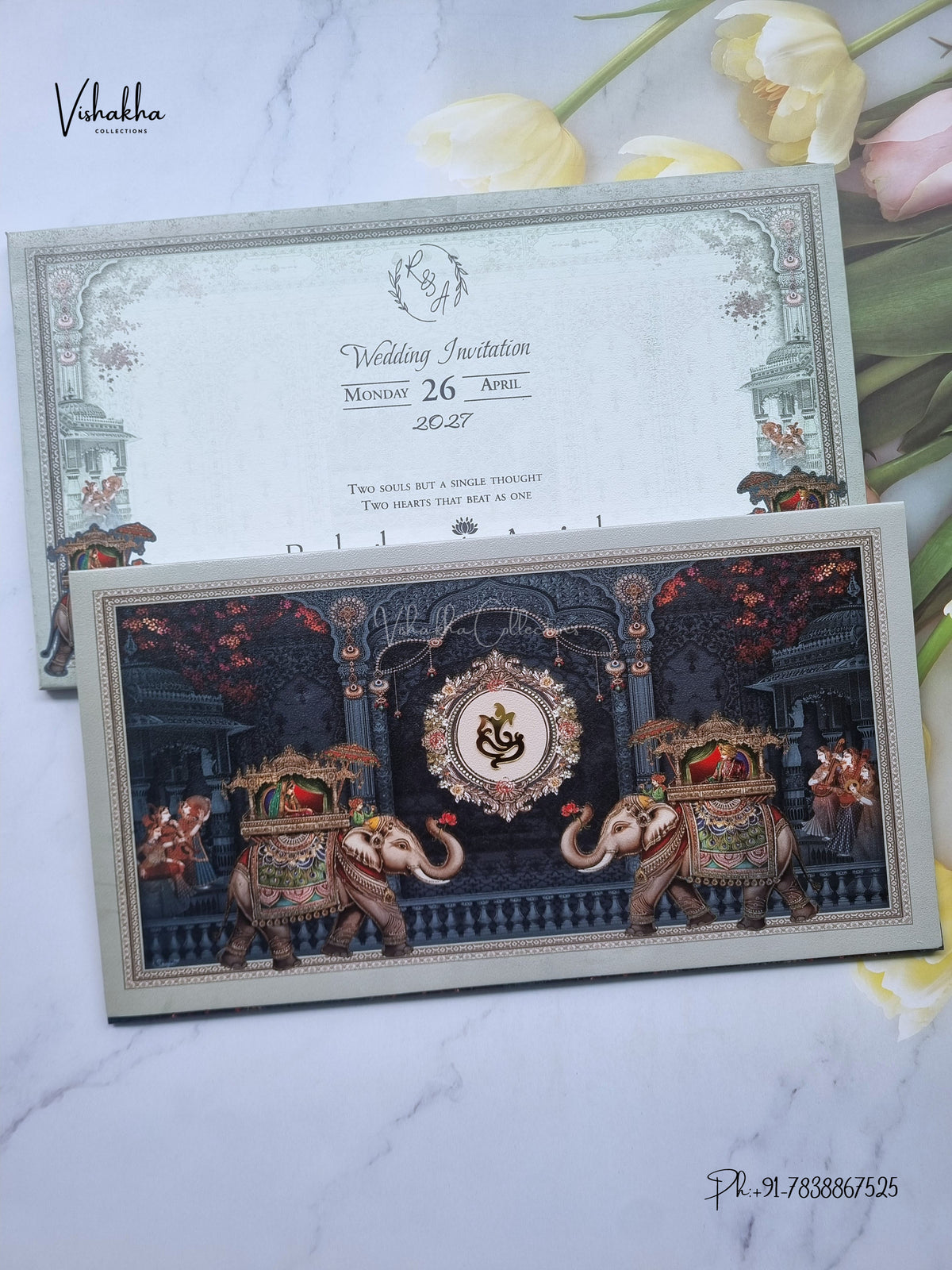 Ganesh Ji Hathi Raj Mahal Hindu Jain invitation Cards CR-488 – image 1