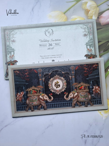 Ganesh Ji Hathi Raj Mahal Hindu Jain invitation Cards CR-488 – image 1