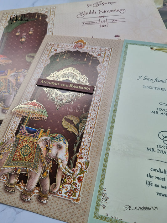 Acrylic Ribbon Hathi Jharokha Hindu Muslim Christian Sikh Jain invitation Cards CR-492 – image 2