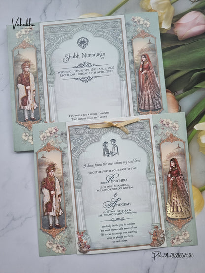 Ribbon Dulah Dulhan Flower Hindu Sikh Jain invitation Cards CR-493 – image 1