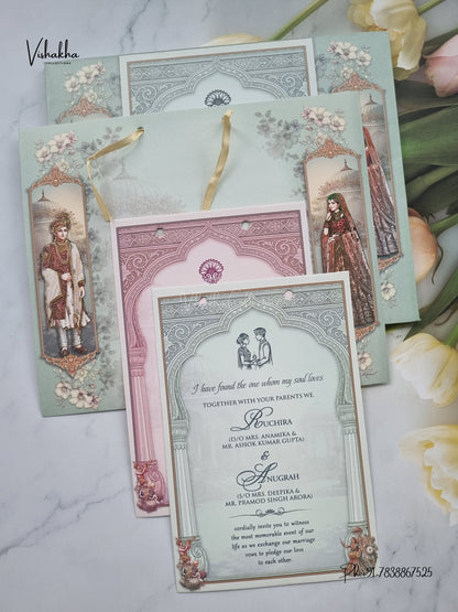 Ribbon Dulah Dulhan Flower Hindu Sikh Jain invitation Cards CR-493 – image 3