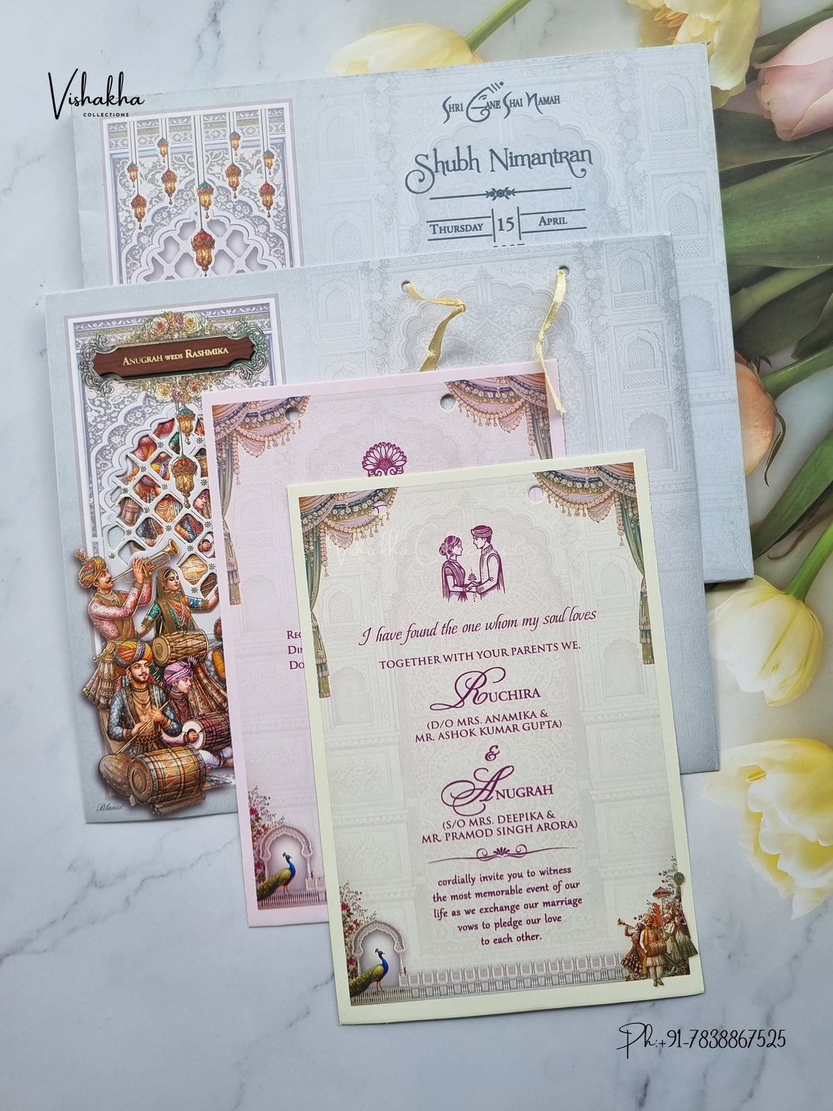 Laser Cut Acrylic Ribbon Jaali Jharokha Hindu Muslim Christian Sikh Jain invitation Cards CR-494 – image 3