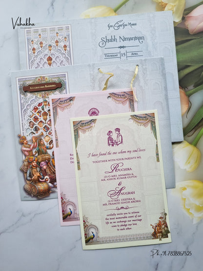Laser Cut Acrylic Ribbon Jaali Jharokha Hindu Muslim Christian Sikh Jain invitation Cards CR-494 – image 3