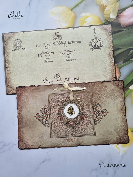 Ribbon Ganesh Ji Hindu Jain invitation Cards CR-497 – image 1