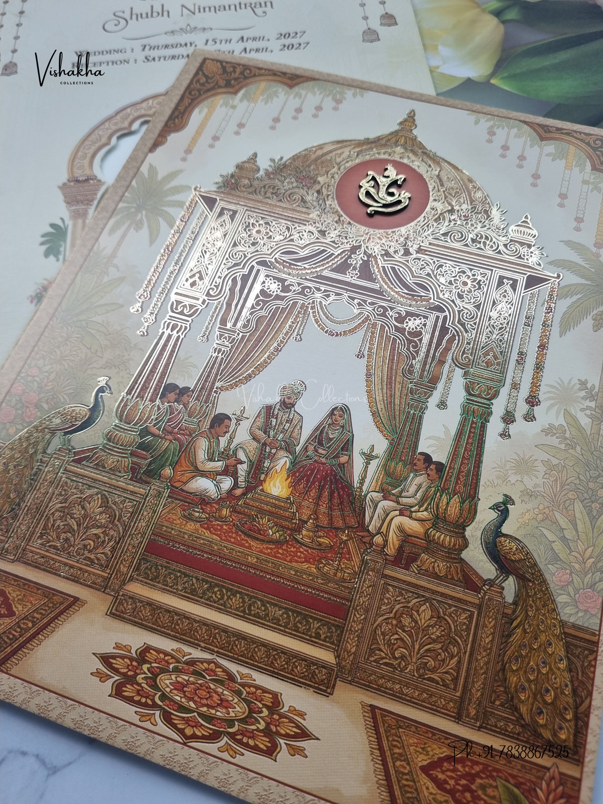 Ganesh Ji Dulah Dulhan Peacock Hindu Jain invitation Cards CR-498 – image 2