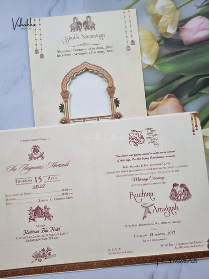 Ganesh Ji Dulah Dulhan Peacock Hindu Jain invitation Cards CR-498 – image 3
